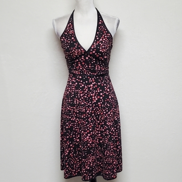 VINTAGE My Michelle Retro Bubble Print Halter Pin-up V-neck A-line Midi Dress - Picture 4 of 14